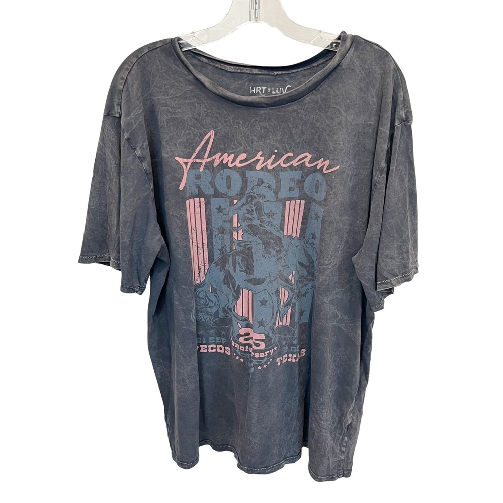 HRT & LUV American Rodeo Graphic T-Shirt Womens Large Mineral Wash Pecos Texas